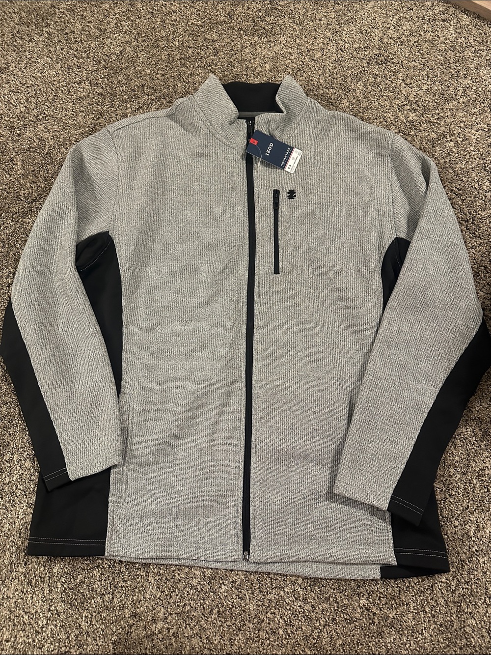 Izod Gray Knit Full-Zip Jacket with Black Panels